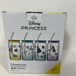 Disney Princess Icon  4 Tumbler Glasses With Lids  by Joy Jolt —  16 FL. Oz